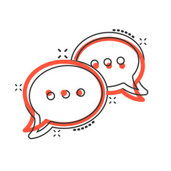 Speak chat sign icon in comic style. Speech bubbles cartoon vector illustration on white isolated background. Team discussion button splash effect business concept.