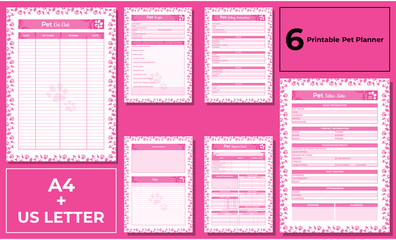 Minimalist pink Pet vet visit, Pet Profile, Pet Sitting, Pet Sitter, Pet report templates vector paper A4, US Letter, AI and EPS 10
