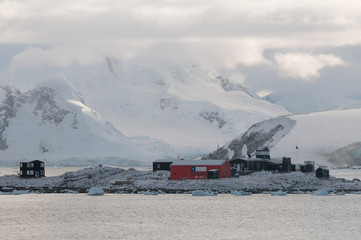Gonzalez Videla Base covered in snow, Antarctic Peninsula