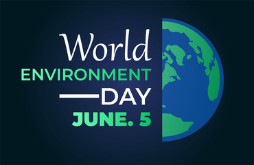 Fototapeta premium Nature banner. World environment day concept. half globe on dark blue background. Vector illustration