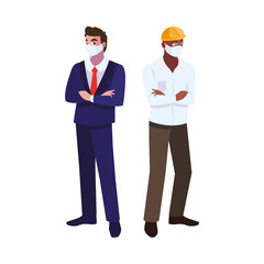 men engineer and executive with mask and helmet