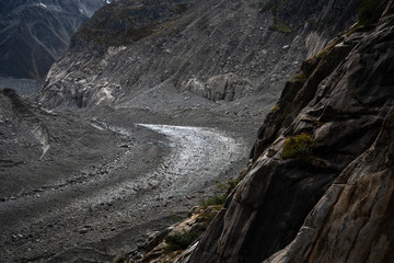 Mer de glace glacier surroundings in french Alps.