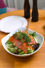 avocado, tomato, lettuce, green apple, mixed salad ready for presentation