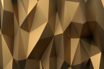 Gold polygonal surface waving. Semless loop 3D render. Abstract have light . Low poly geometric modern gold background.