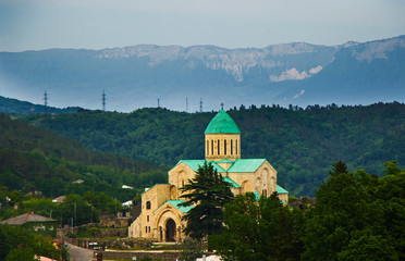 Fototapeta na wymiar Gergeti church in Khutaisi, Georgia. landscape view.
