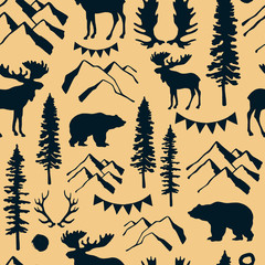 Forest seamless pattern. Wild nature. Ideal for cards, invitations, party, banners, baby shower, preschool and children room decoration. - 349190978