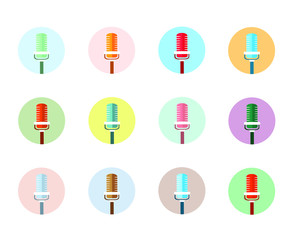 Podcast icon set. Colored studio table microphone with sound broadcast waves symbols. Webcast audio record concept logo. Flat vector icon.