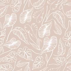 Tropical trendy seamless pattern with exotic palm leaves.