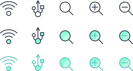 Set of Technological Colored Icons on White Background . Isolated Vector Elements