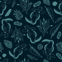 Tropical seamless pattern with toucans. Vector background.