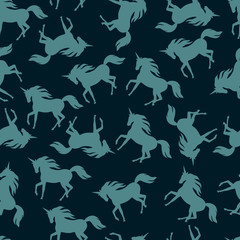 Realistic unicorn silhouette seamless pattern. Vector.