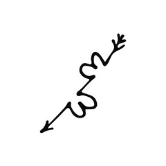 handwritten vector arrow with two hearts for valentines day on a white background