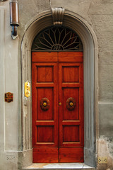 Old wooden doors. Exterior. European city