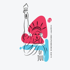 Creative 4th Of July Text with Sketching Statue Of Liberty on White Background for Happy Independence Day Celebration.