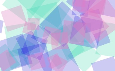 Multicolored translucent squares on white background. Pink tones. 3D illustration