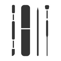 Obraz premium Manicure and pedicure instruments black glyph icon. Tools: Pusher, nail file. Nail service. Beauty industry. Pictogram for web page, promo. UI UX GUI design element.
