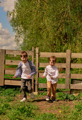 happy children run in the park