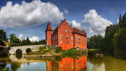 Naklejka na ściany i meble Scenic castle on the lake panorama view 