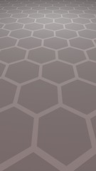 Fototapeta premium Honeycomb with color lighting, on a gray background. Perspective view on polygon look like honeycomb. Isometric geometry. 3D illustration