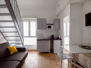 Luminous apartment in Paris, France, wood, light, white furnitures