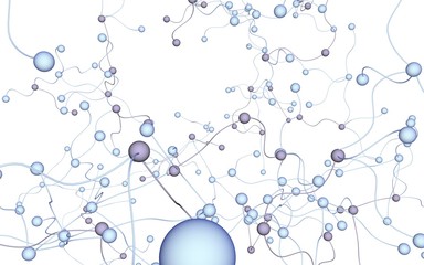 Neural network. Social network. Futuristic dna, deoxyribonucleic acid. Abstract molecule, cell illustration, mycelium. White background. 3D illustration
