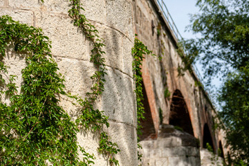 Fototapeta na wymiar Old train bridge sessions near the Morava lake.