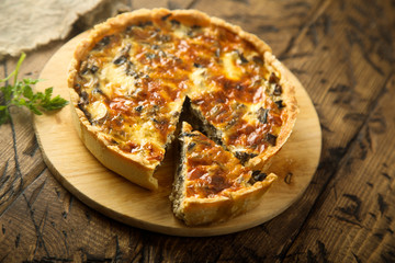 Homemade mushroom quiche or pie