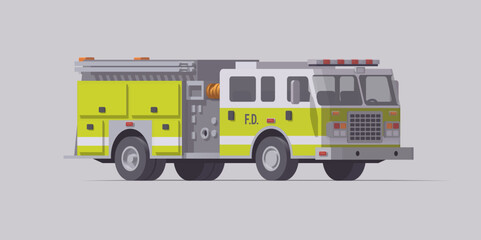 Vector green fire truck. Type 1 rescue fire engine. Isolated illustration