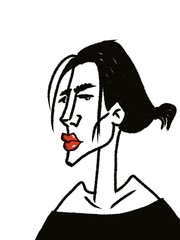 sketch portrait of young pretty woman with plump lips isolated on white