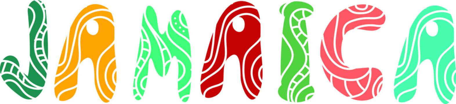Jamaica word lettering in csrtoon. JAMAICA countri african name.abstract colorful background . Vector stock