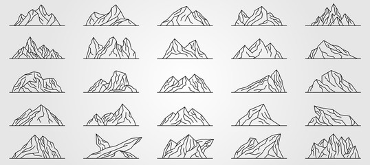 set of mountains line art logo vector minimalist illustration design