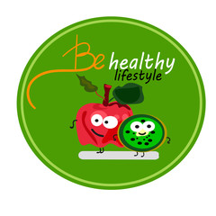 healthy lifestyle sickers with food ,background vector illustration,lettering