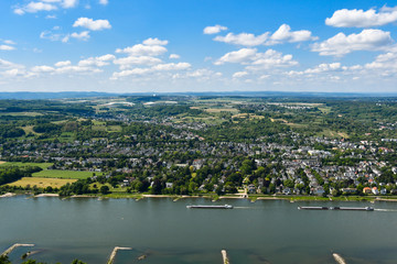 View from the Drachenfels on Bonn Mehlem and the Rhine in nice spring weather
