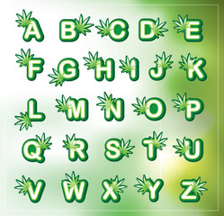 font design a b c to z  medical marijuana, cannabis green leaf logo. vector illustration. - Vector