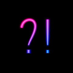 Vector neon gradient question and exclamation marks isolated on black background, ultraviolet colors, colorful.