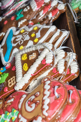 Many gingerbread cookies over the counter, during Vienna Christmas Market.Merry Christmas candy bar