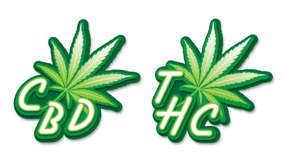 typography design logo CBD and THC design,Marijuana leaf. Medical cannabis. Hemp oil Vector illustration.
