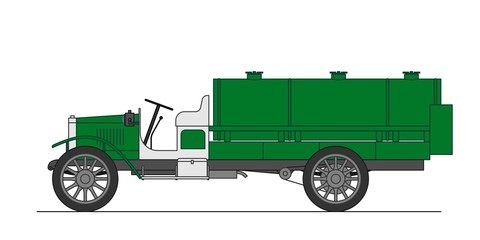 Fototapeta premium Green vintage tank truck with open cab. Vector drawing.