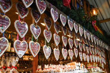 Many gingerbread cookies over the counter, during Vienna Christmas Market.Merry Christmas candy bar