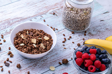 Muesli with berries on the table