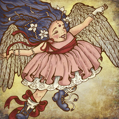 Angel with blue hair and wings