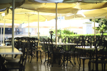 empty summer cafe without people quarantine coronavirus europe