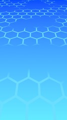 Translucent, with breaks, honeycomb on a gradient blue sky background. Perspective view on polygon look like honeycomb. Isometric geometry. 3D illustration