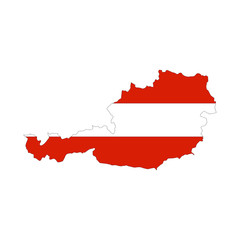 Fototapeta premium Map of Austria. Vector design isolated on white background. Shape of Austria map filled up with Austrian flag colors.