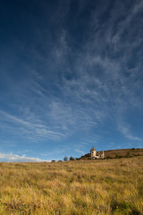 Fototapeta na wymiar farmland landscape with wispy clouds outside Clarence, Free State, South Africa