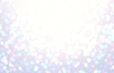 Bokeh brilliance pattern. Magical light lilac abstract background. Wonderful festive shimmer empty backdrop. Christmas sparkling texture. 