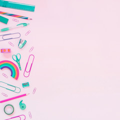 pastel school supplies with copy space on the right