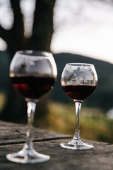 wine, glass, alcohol, red, drink, red wine, wineglass, isolated, white, beverage, liquid, merlot, two, wine glass, celebration, glasses, party, bottle, restaurant, winery, reflection, bar, white backg