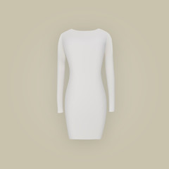 Women's dress mockup. Realistic vector illustration. Fully editable handmade mesh. Short dress with long sleeves.