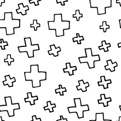 Seamless neutral doodle pattern. Black hand-drawn crosses on a white background. Scandinavian cozy ornament. Vector illustrations with geometric shapes for wallpaper, posters, wrapping paper, textiles